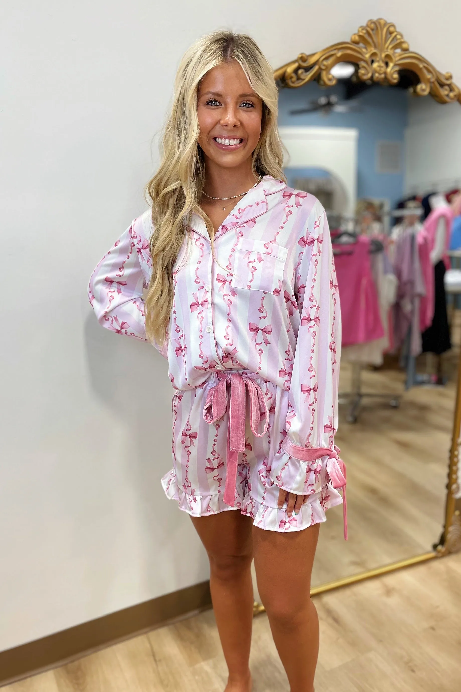 Bow Sweet Pajama Set Pink