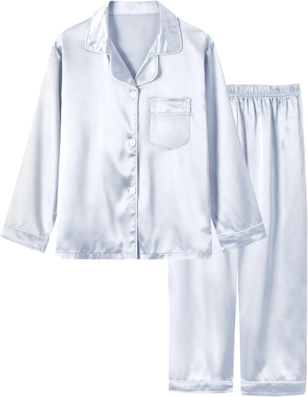 Boys Girls Pajama Set 2 Pieces Cute Girls Satin Pajamas Long Sleeve   Pants, Silky Button Down PJ Set Size 5-14