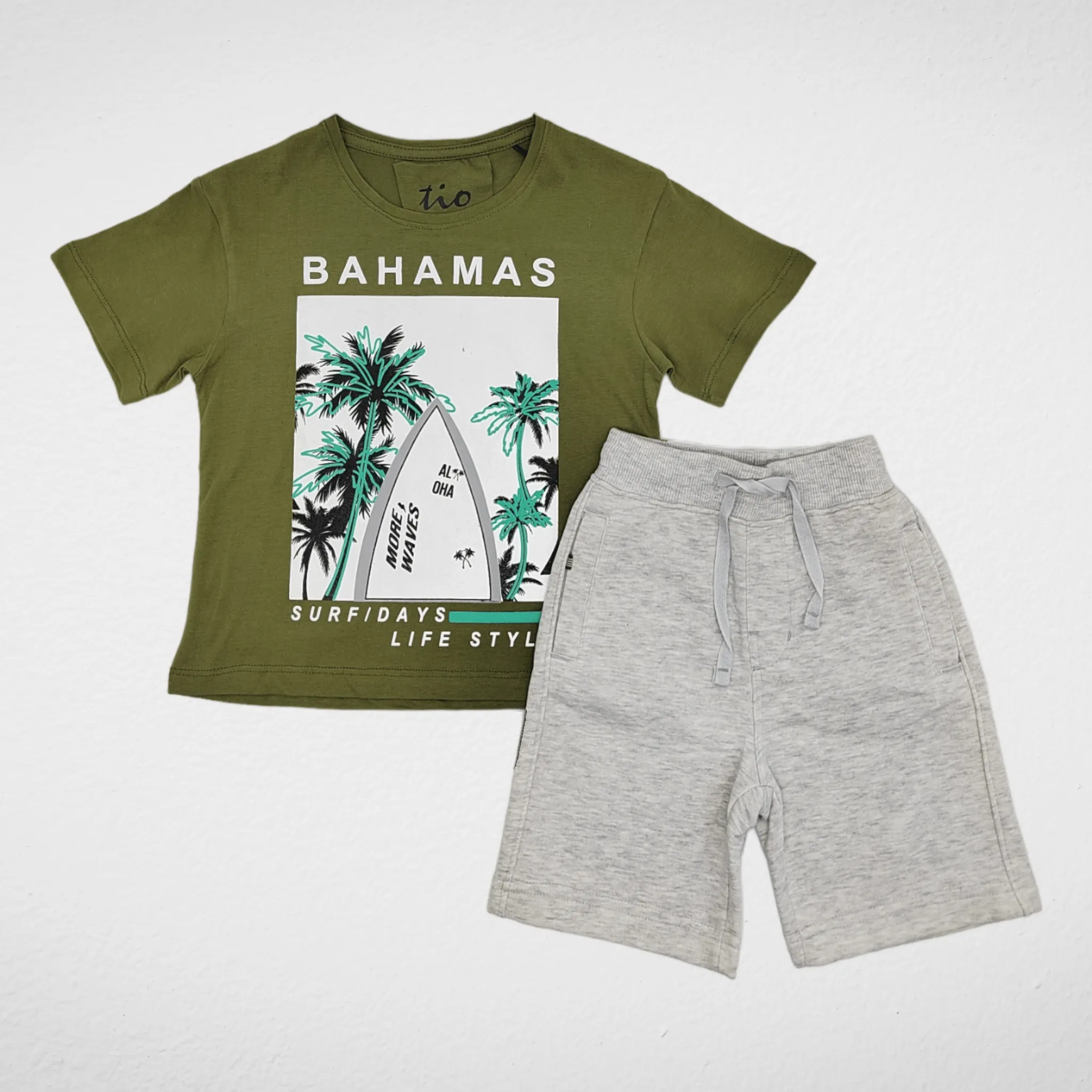 Boys Set (Tshirt & Short) - "Palm" - Oil Green