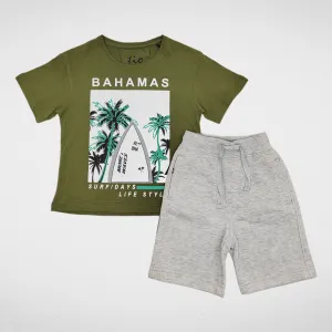 Boys Set (Tshirt & Short) - "Palm" - Oil Green