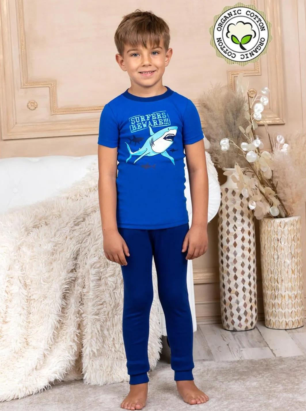 Boys  Shark Surfers Beware Organic Cotton 2 Piece Pajama Pants Set