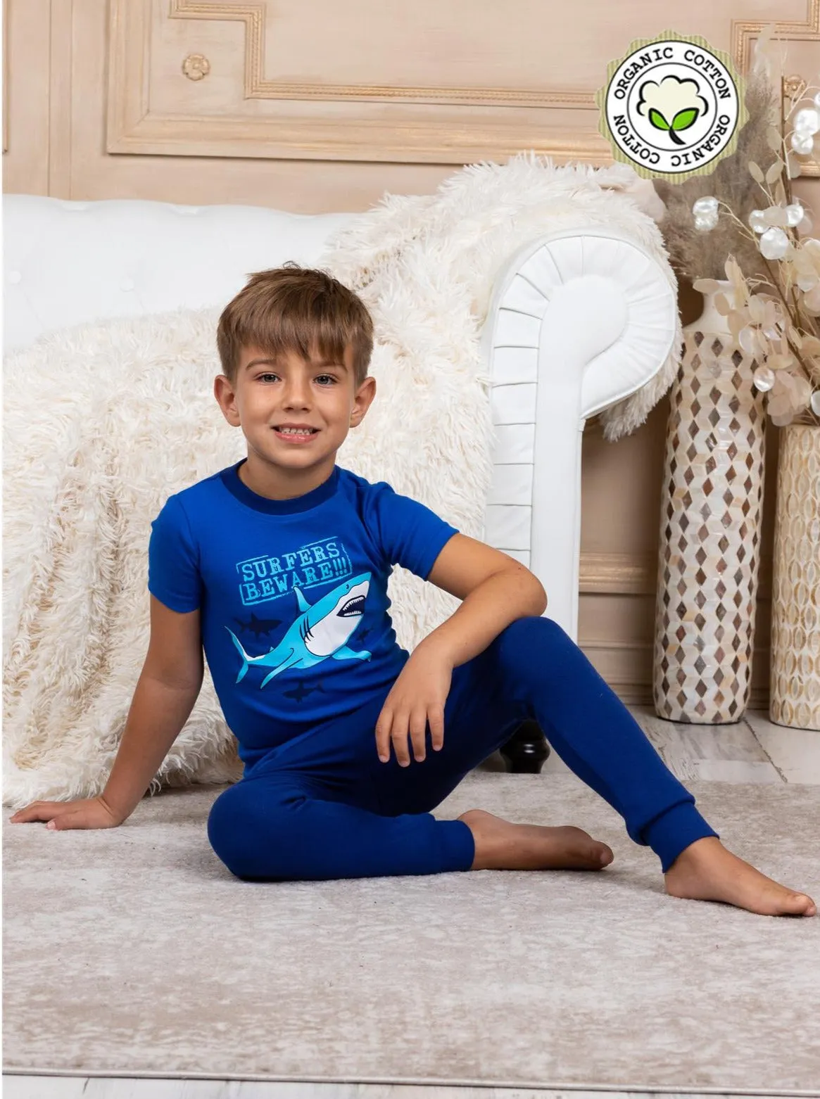 Boys  Shark Surfers Beware Organic Cotton 2 Piece Pajama Pants Set