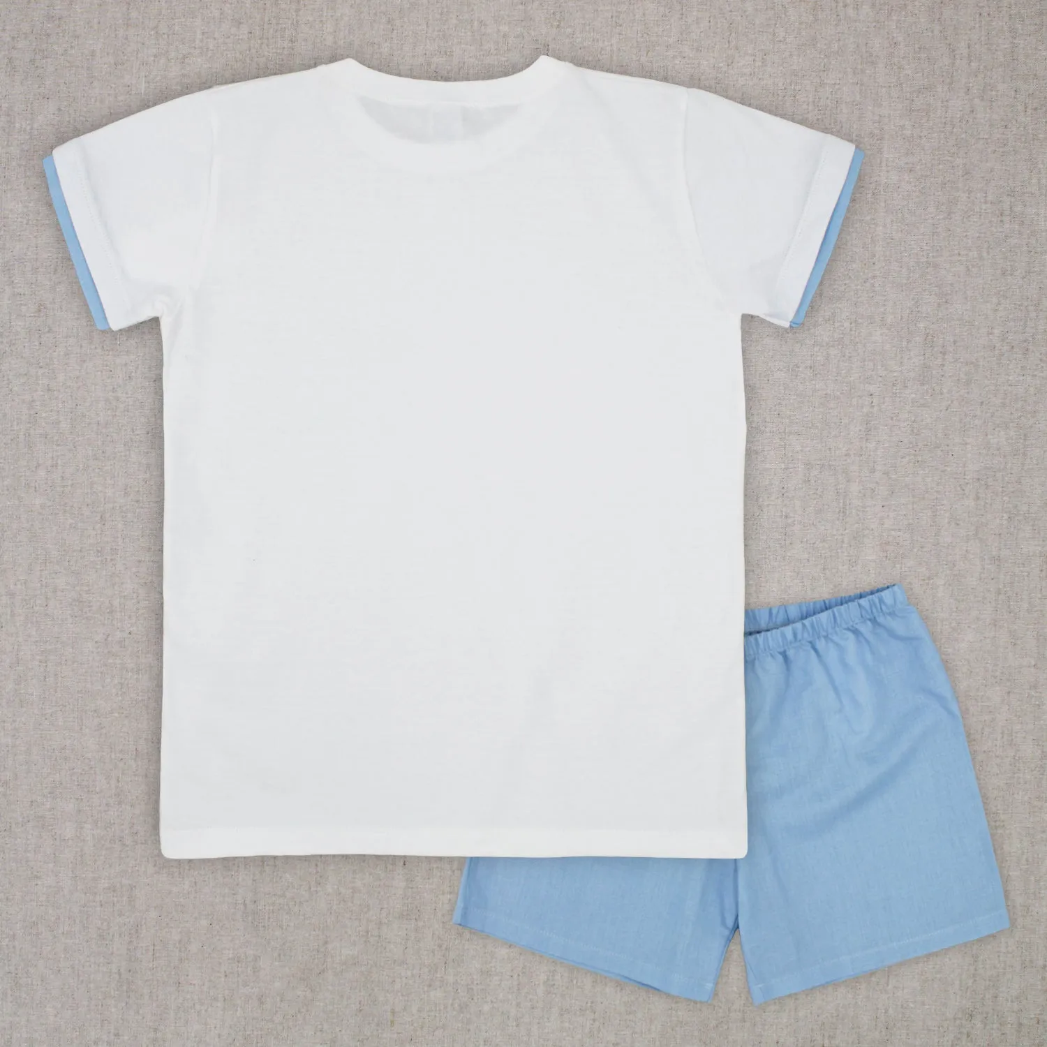 Boys White & Blue Linen Shorts Set By Rapife