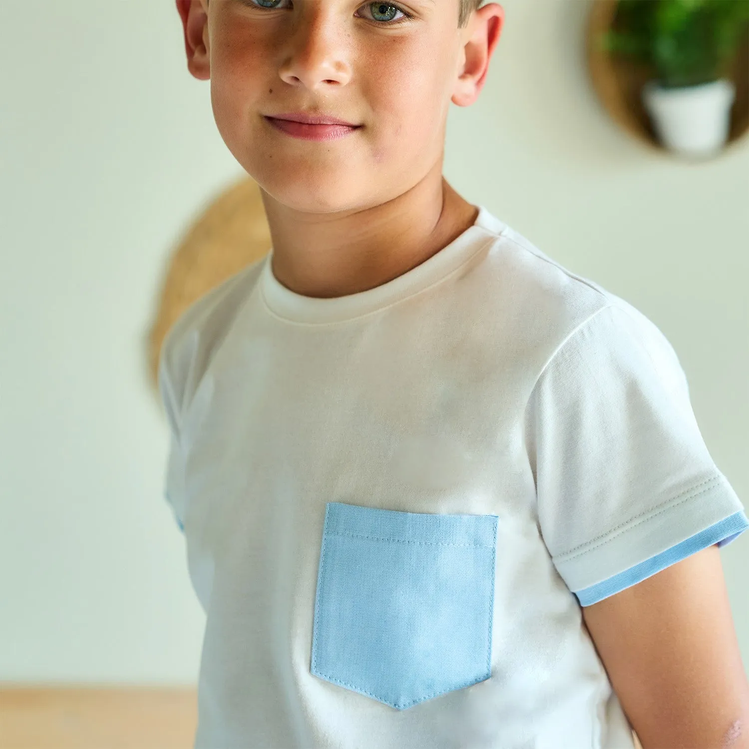 Boys White & Blue Linen Shorts Set By Rapife