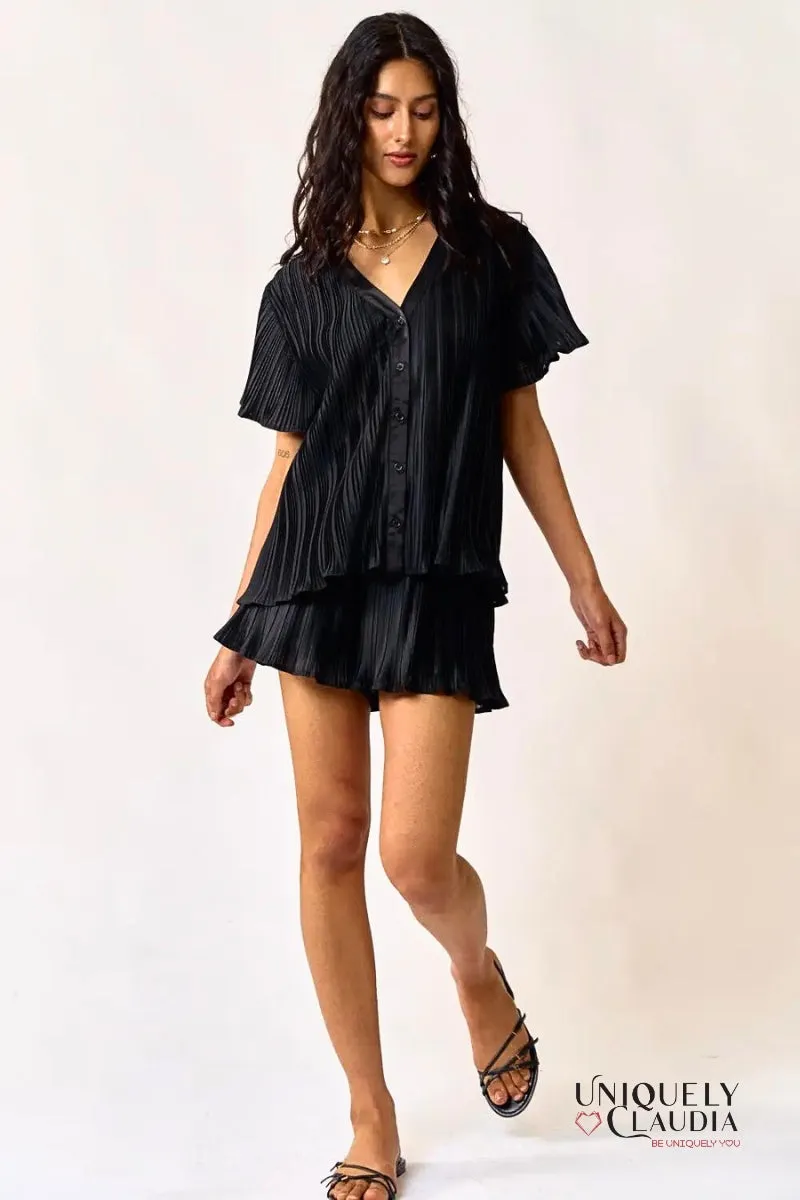 Brandy Pleated Shirt Top & Shorts Set