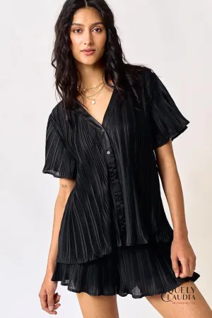 Brandy Pleated Shirt Top & Shorts Set