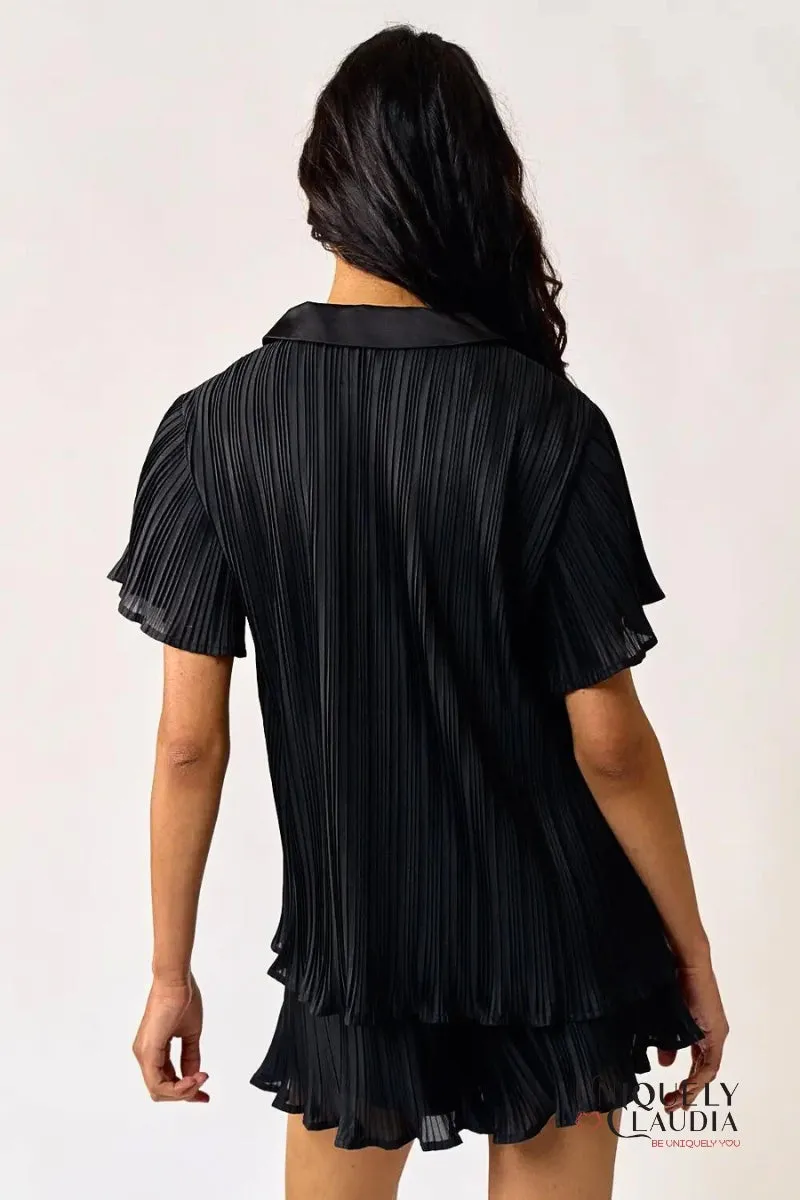 Brandy Pleated Shirt Top & Shorts Set