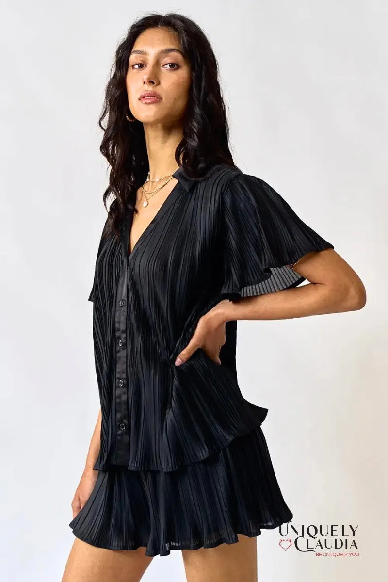 Brandy Pleated Shirt Top & Shorts Set