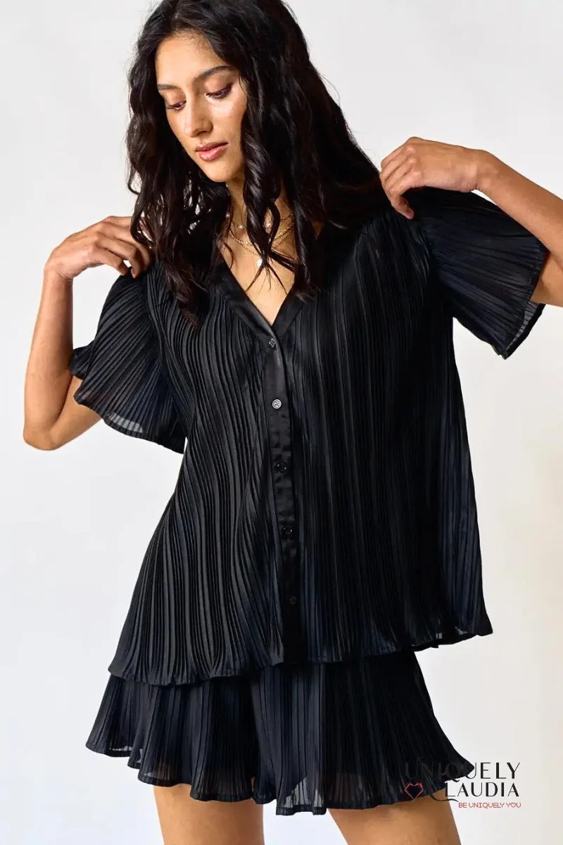 Brandy Pleated Shirt Top & Shorts Set