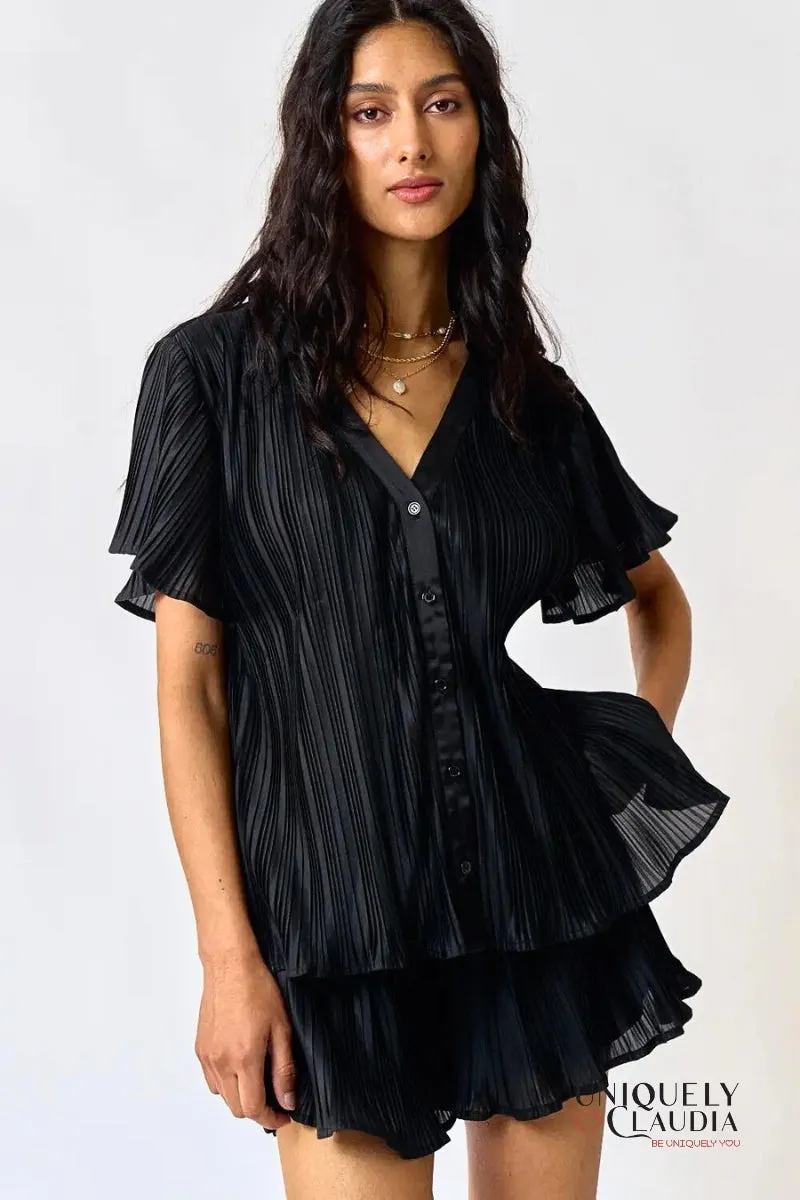 Brandy Pleated Shirt Top & Shorts Set