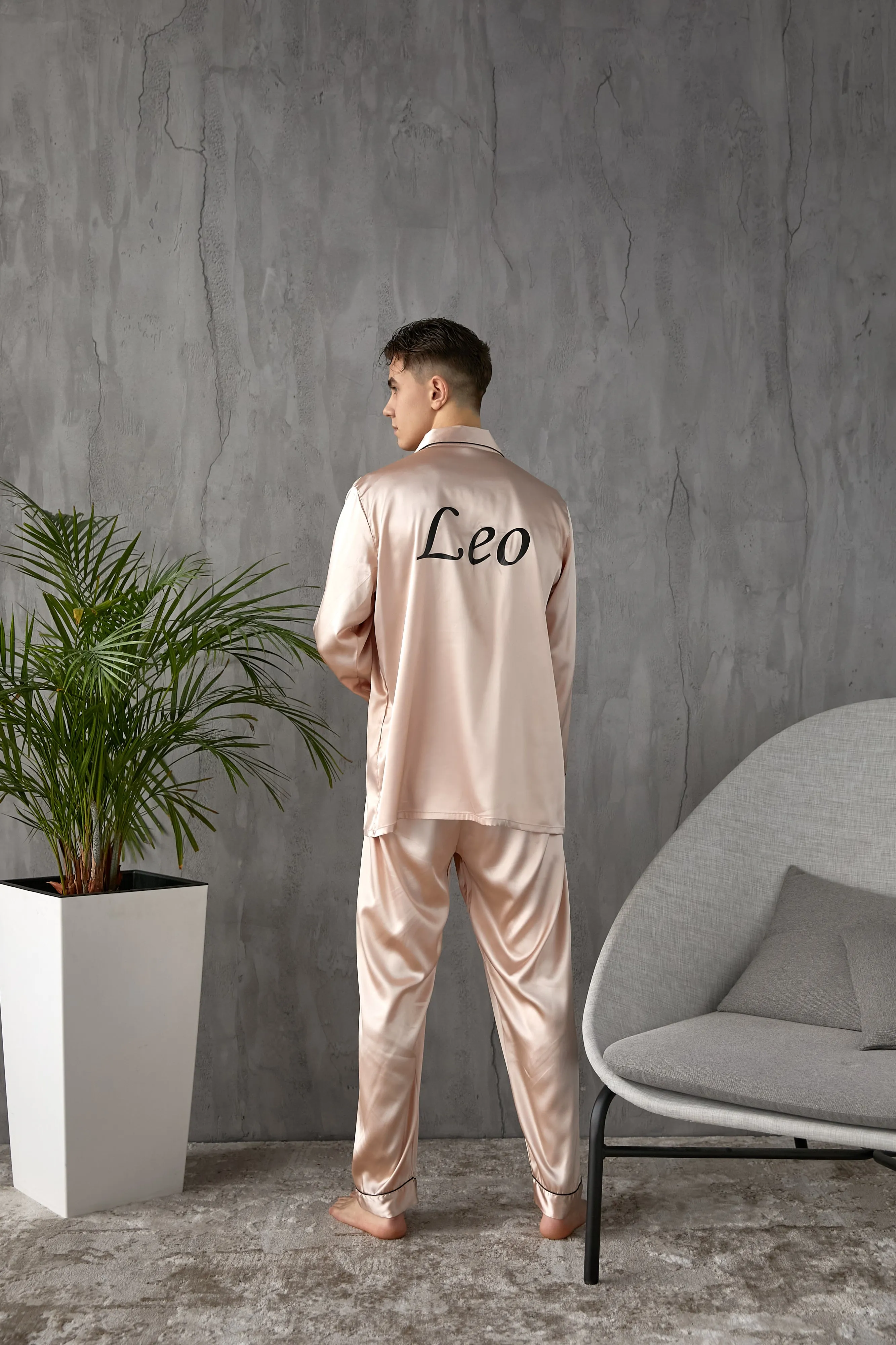 Bride and Groom, Mr and Mrs Custom Satin Pajamas for Couple - L L