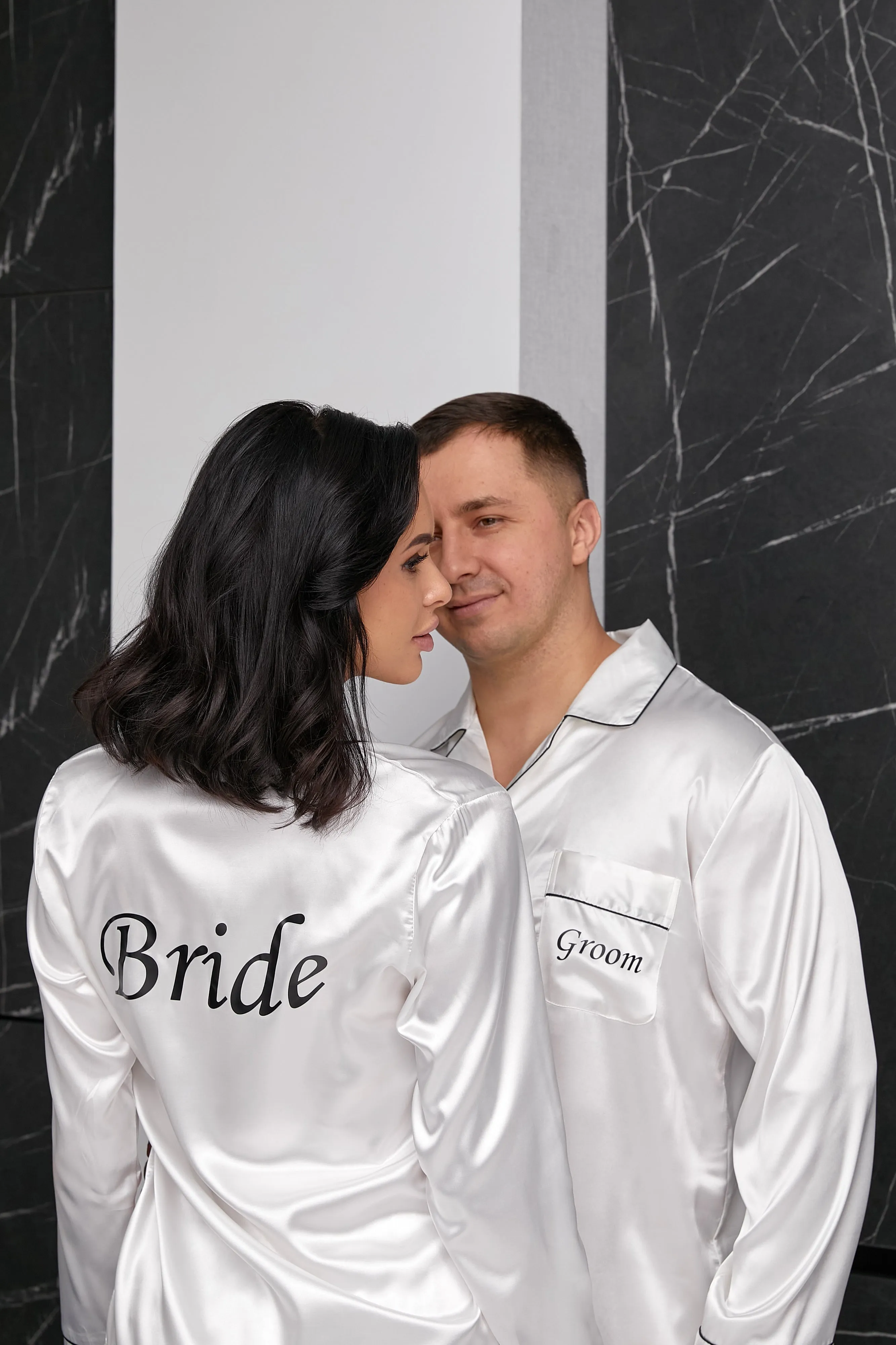 Bride and Groom, Mr and Mrs Custom Satin Pajamas for Couple - L L