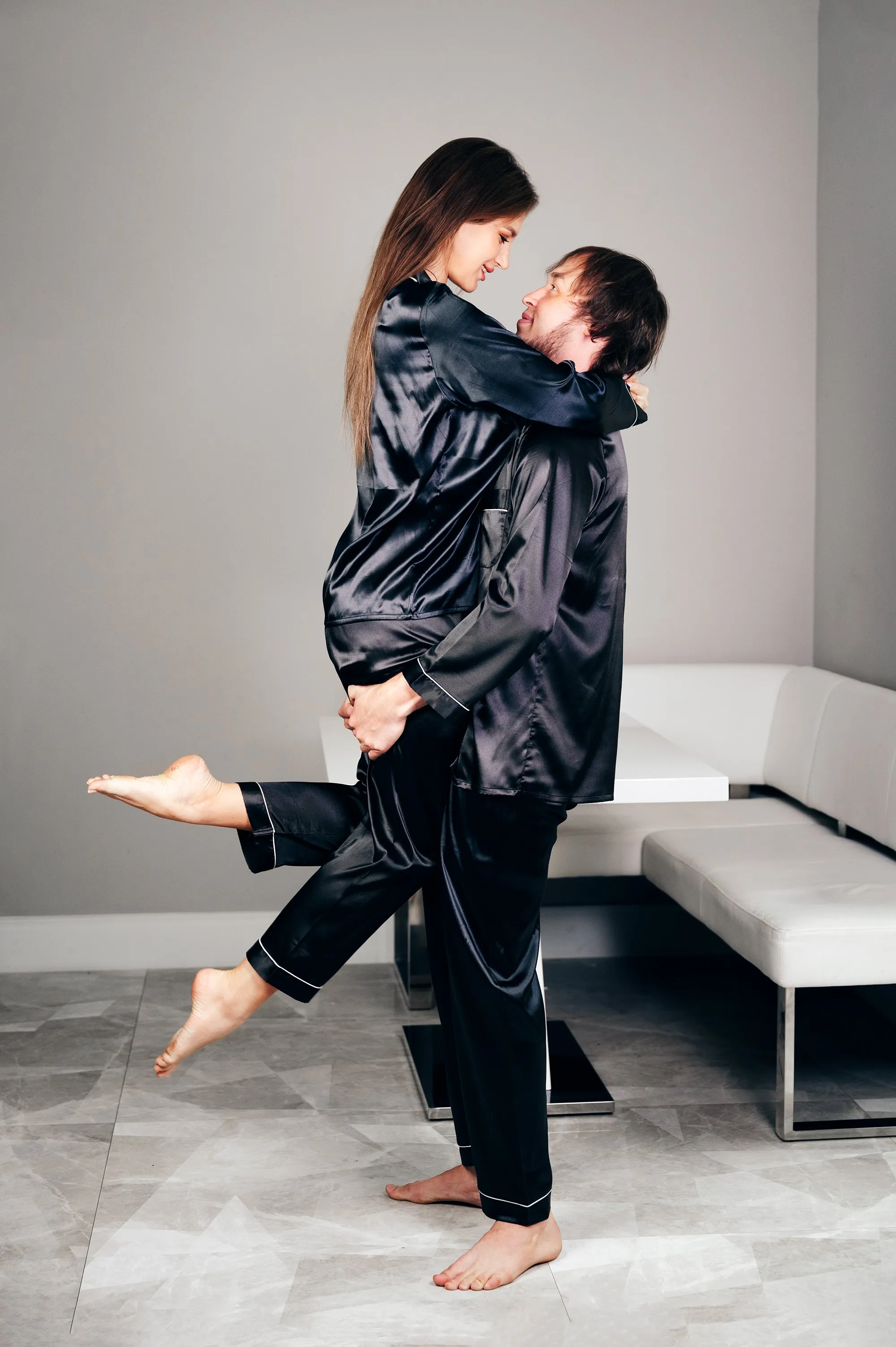 Bride and Groom, Mr and Mrs Custom Satin Pajamas for Couple - L L