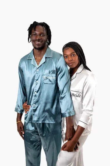 Bride and Groom, Mr and Mrs Custom Satin Pajamas for Couple - L L