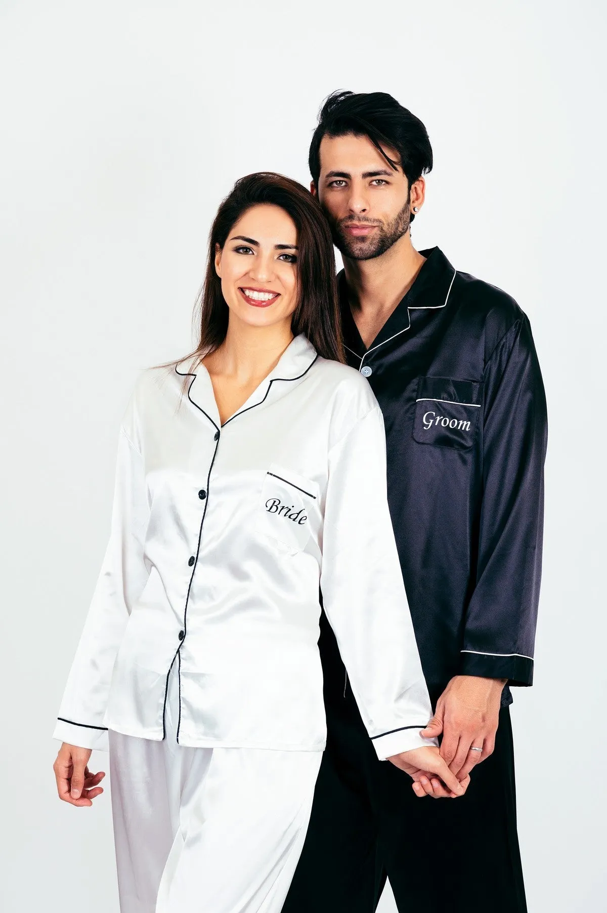 Bride and Groom, Mr and Mrs Custom Satin Pajamas for Couple - L L