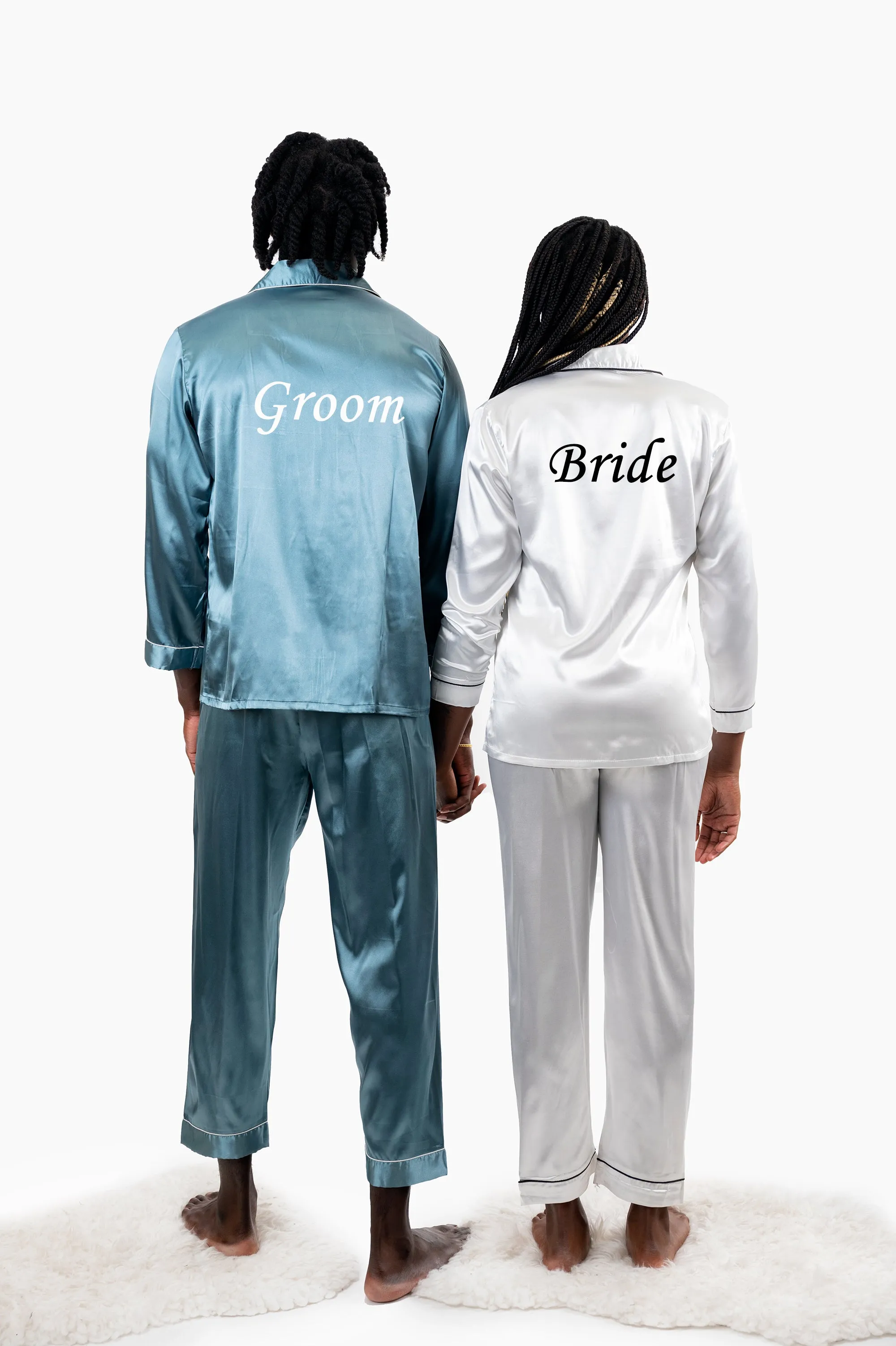 Bride and Groom, Mr and Mrs Custom Satin Pajamas for Couple - L L