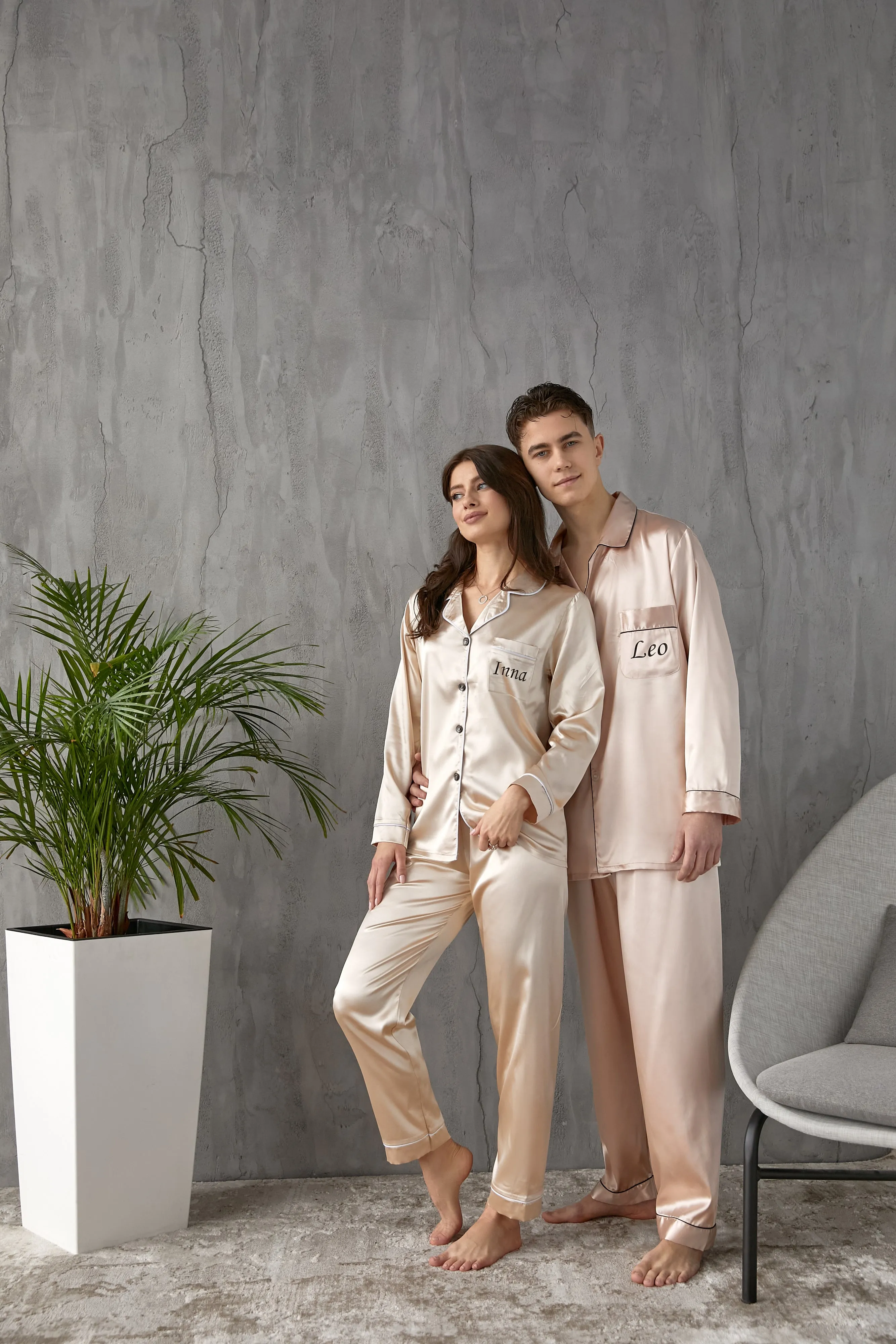Bride and Groom, Mr and Mrs Custom Satin Pajamas for Couple - L L