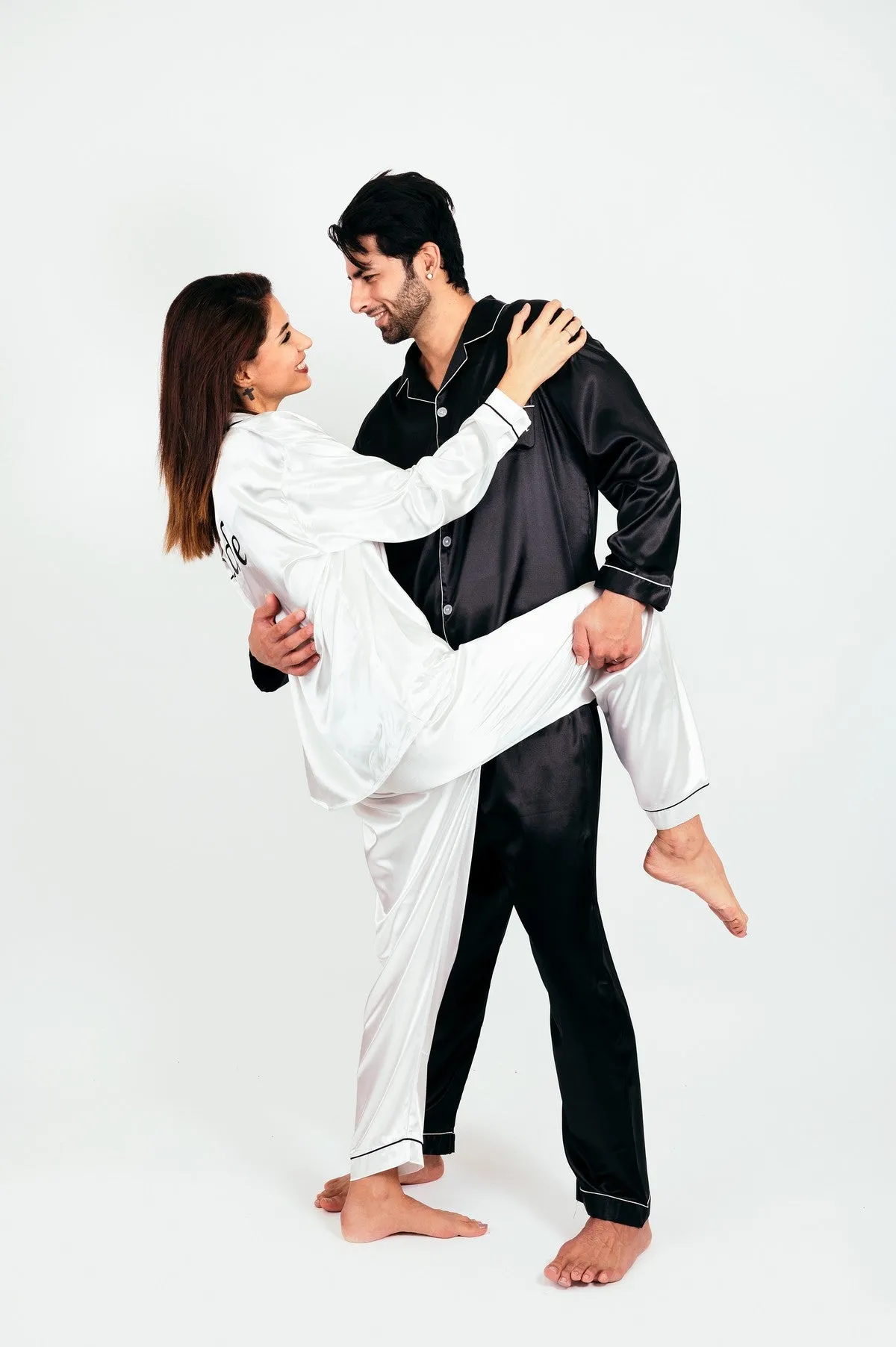 Bride and Groom, Mr and Mrs Custom Satin Pajamas for Couple - L L