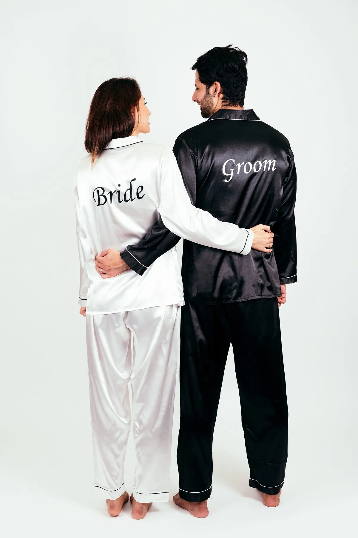Bride and Groom, Mr and Mrs Custom Satin Pajamas for Couple - L L
