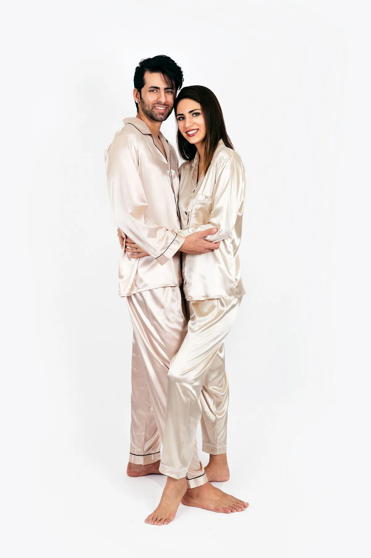 Bride and Groom, Mr and Mrs Custom Satin Pajamas for Couple - L L
