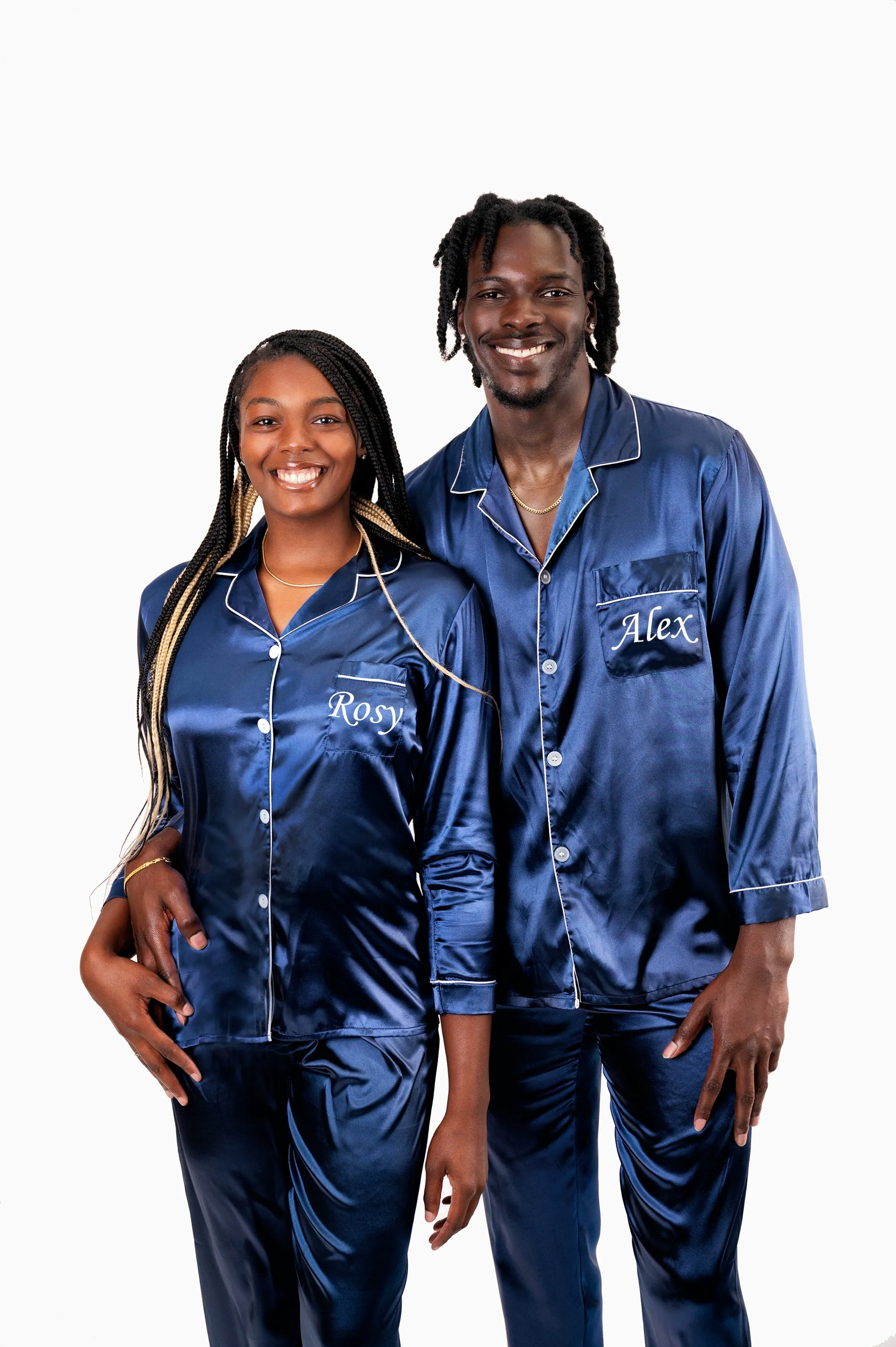 Bride and Groom, Mr and Mrs Custom Satin Pajamas for Couple - L L