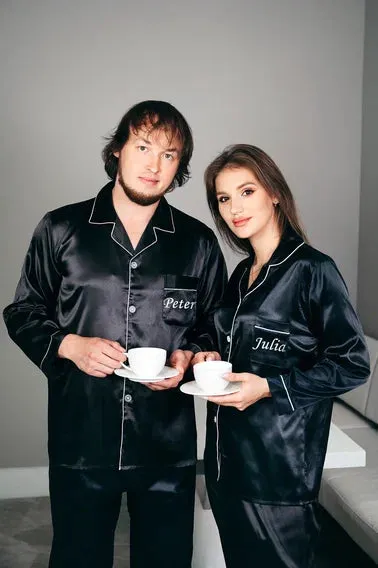 Bride and Groom, Mr and Mrs Custom Satin Pajamas for Couple - L L