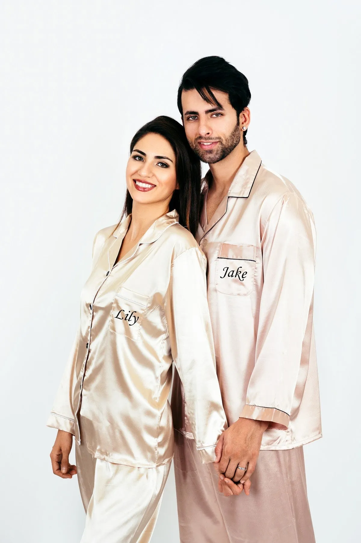 Bride and Groom, Mr and Mrs Custom Satin Pajamas for Couple - L L