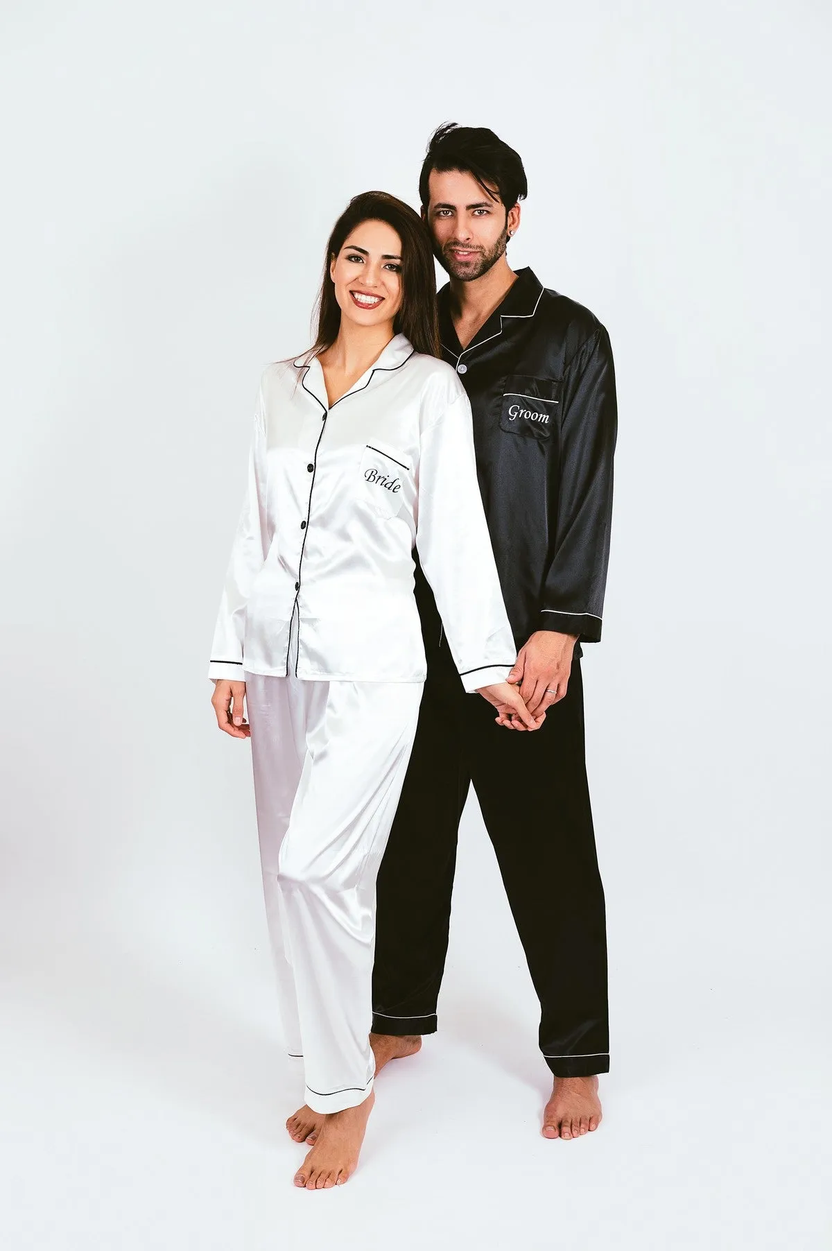 Bride and Groom, Mr and Mrs Custom Satin Pajamas for Couple - L L