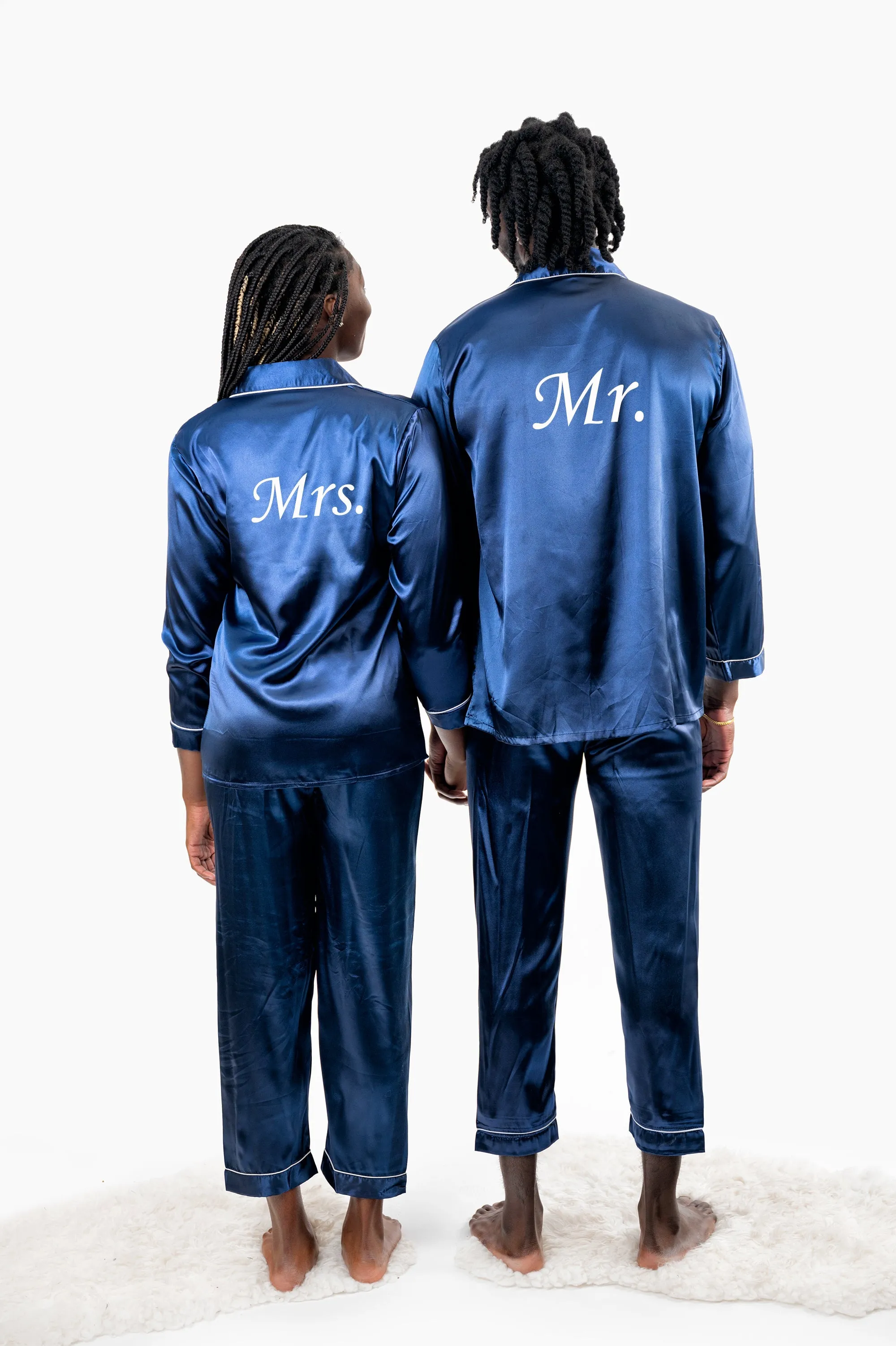 Bride and Groom, Mr and Mrs Custom Satin Pajamas for Couple - L L