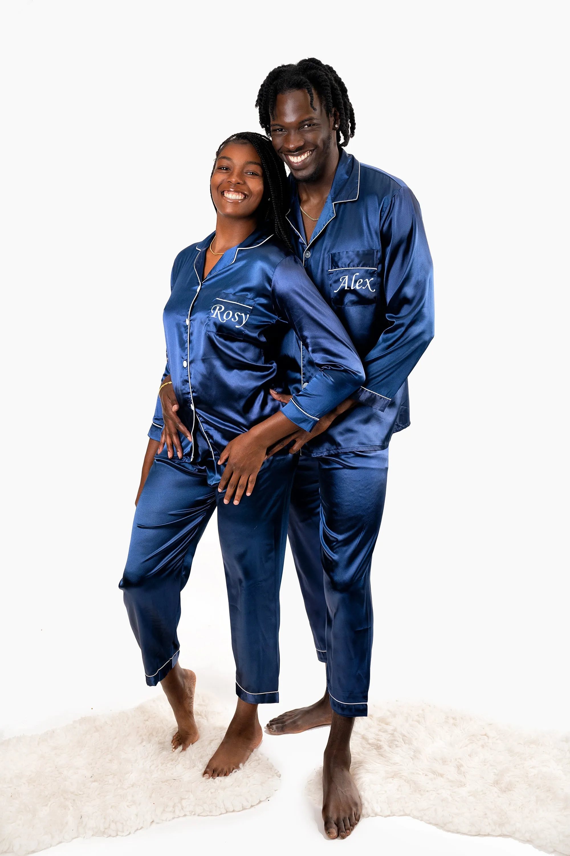 Bride and Groom, Mr and Mrs Custom Satin Pajamas for Couple - L L