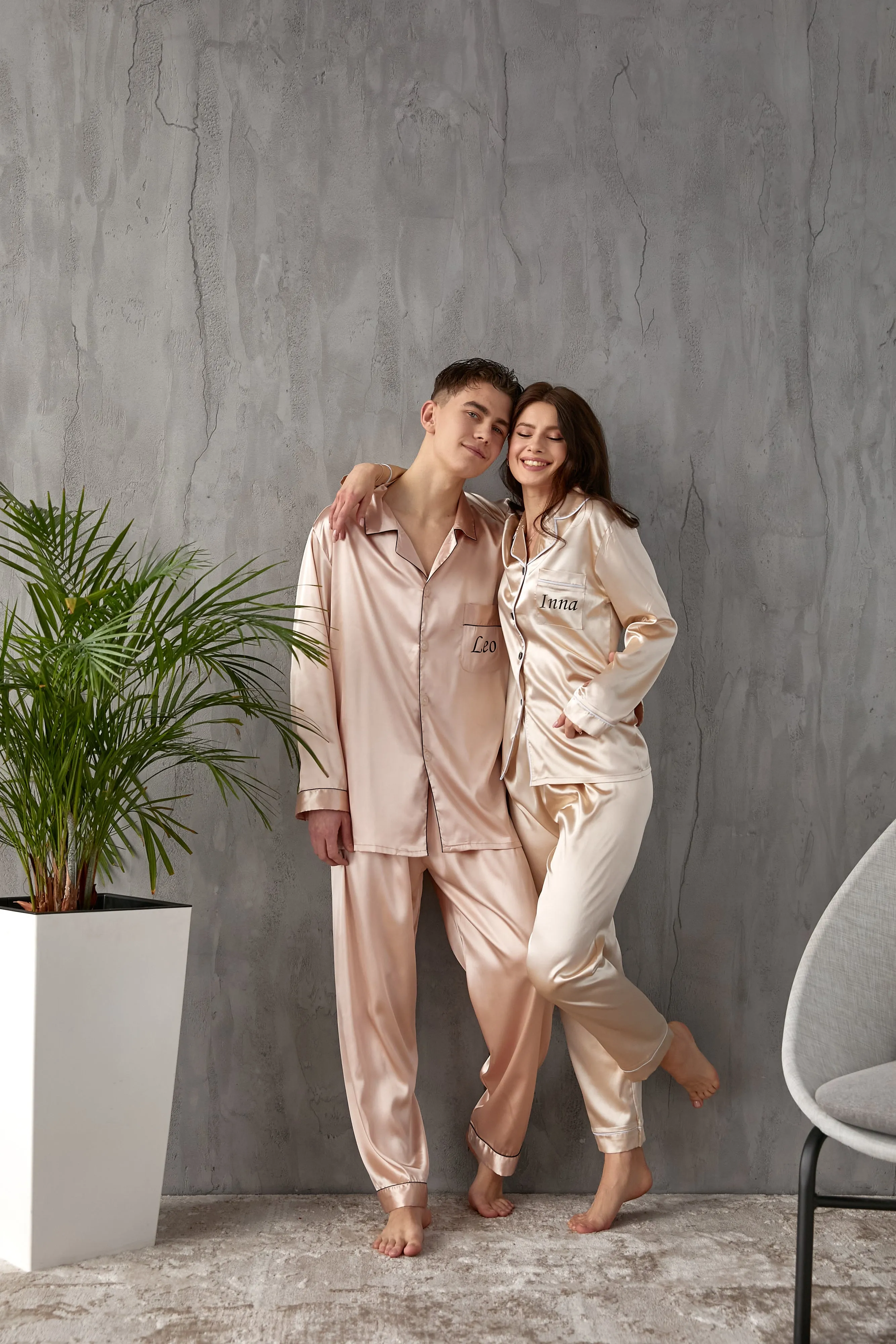 Bride and Groom, Mr and Mrs Custom Satin Pajamas for Couple - L L