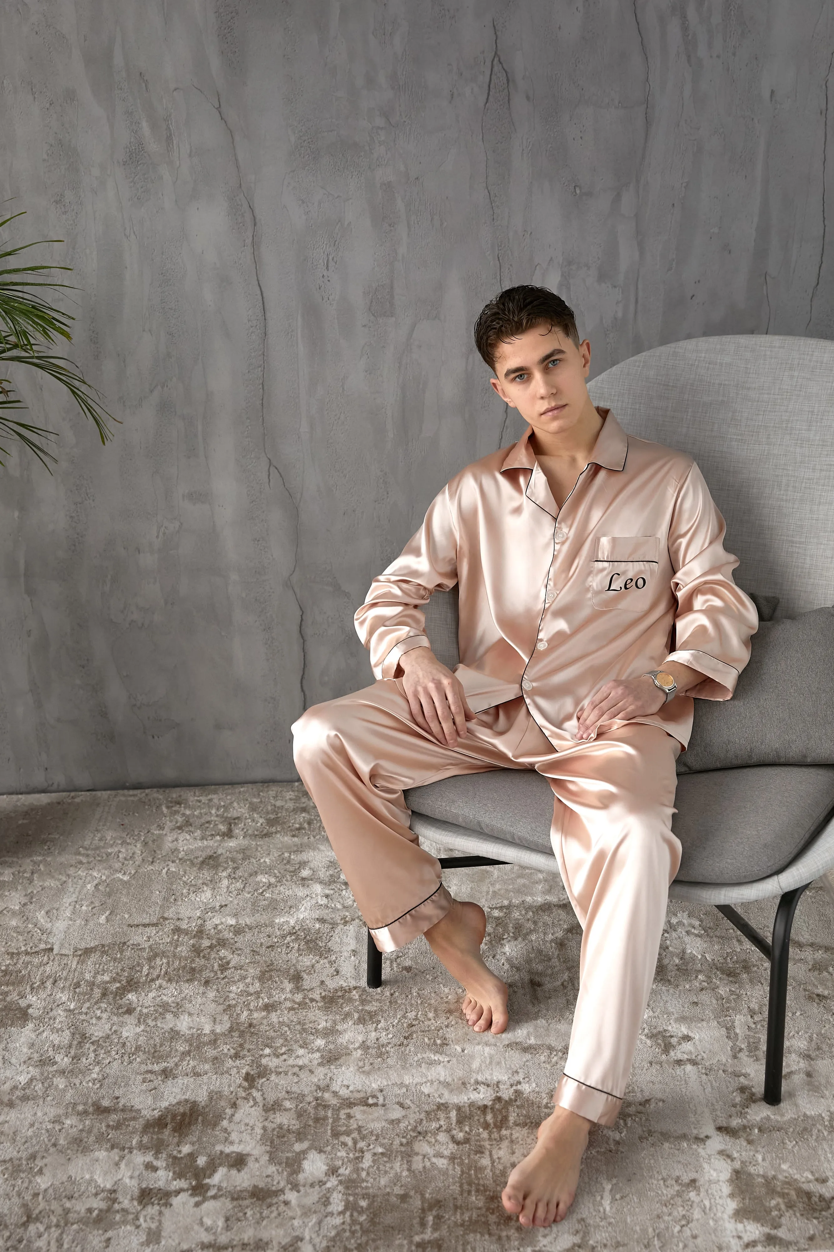Bride and Groom, Mr and Mrs Custom Satin Pajamas for Couple - L L
