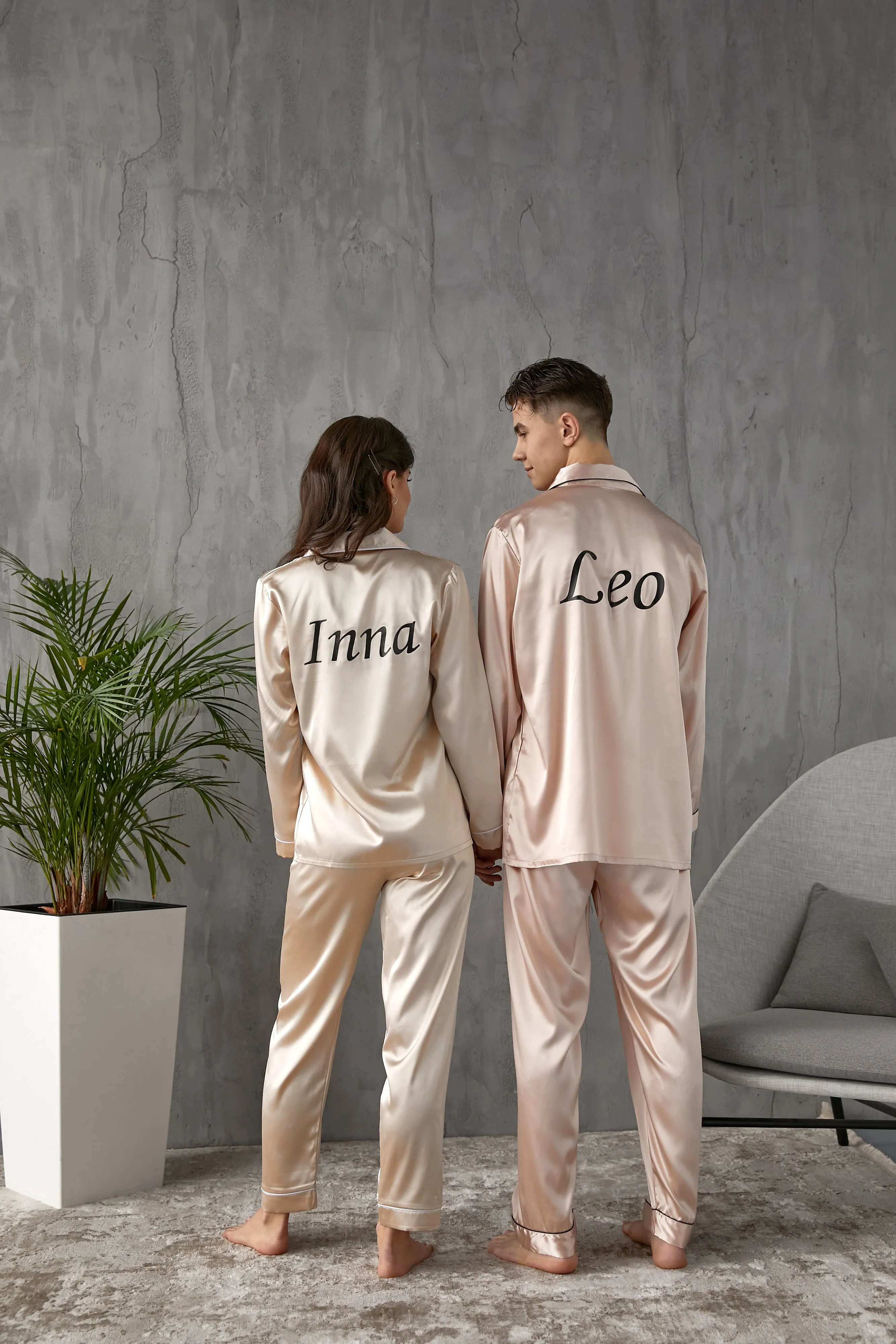 Bride and Groom, Mr and Mrs Custom Satin Pajamas for Couple - L L