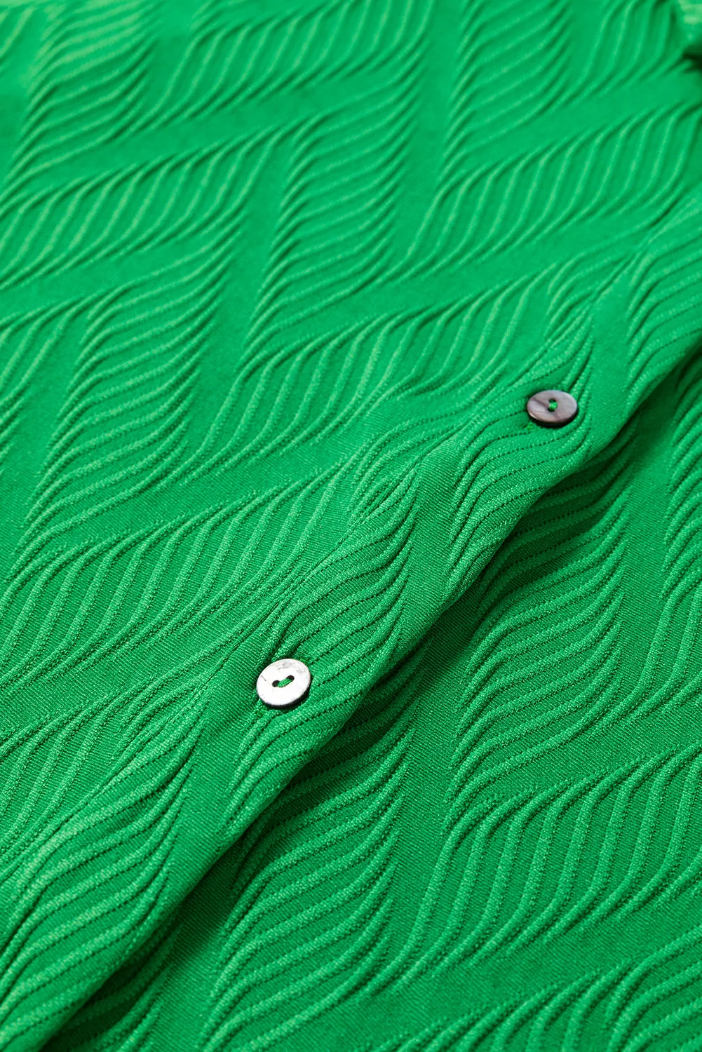 Bright Green Textured Short Sleeve Shirt and Shorts Set
