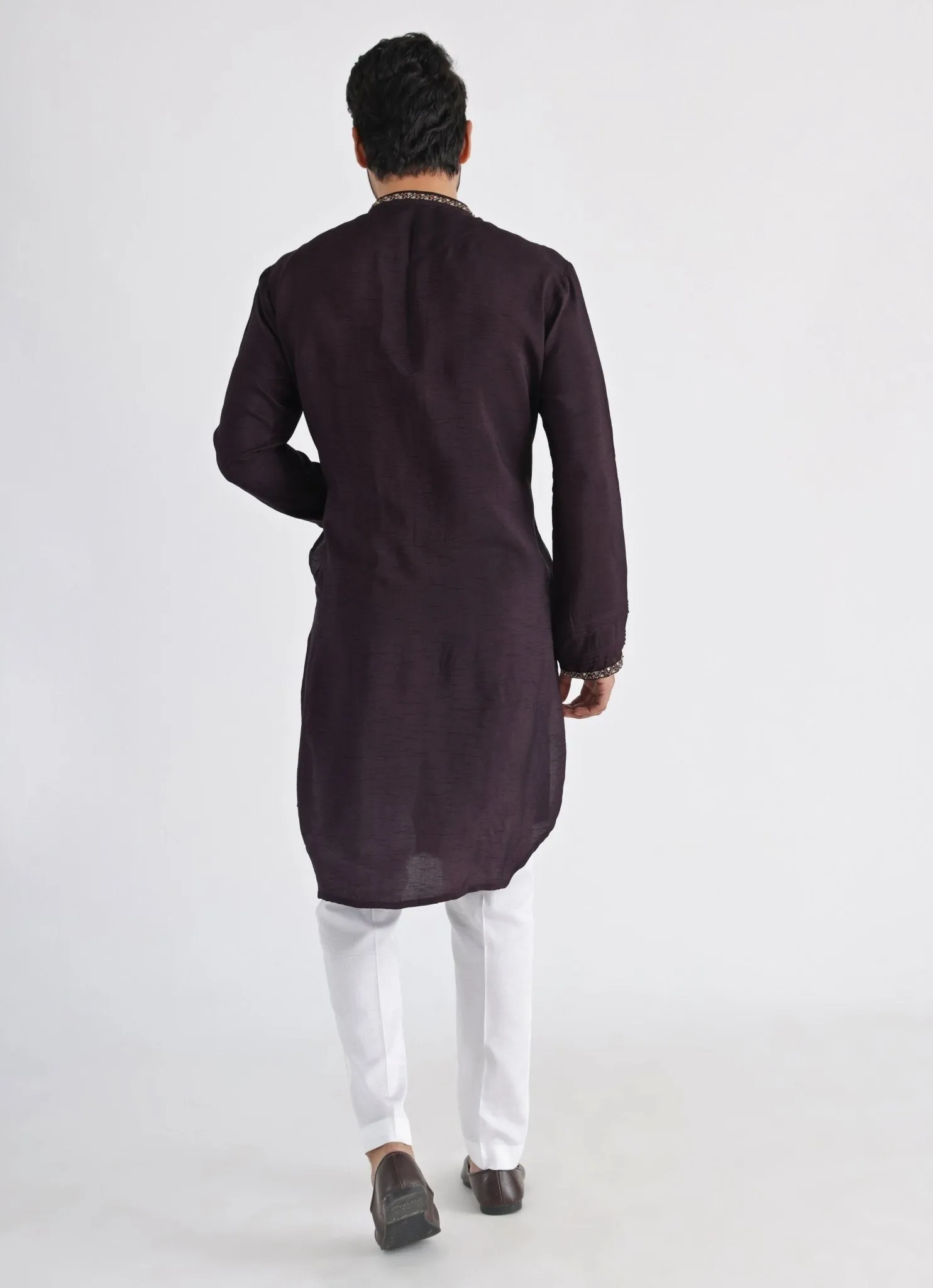 Brown Embroidered Silk Kurta Pant Set