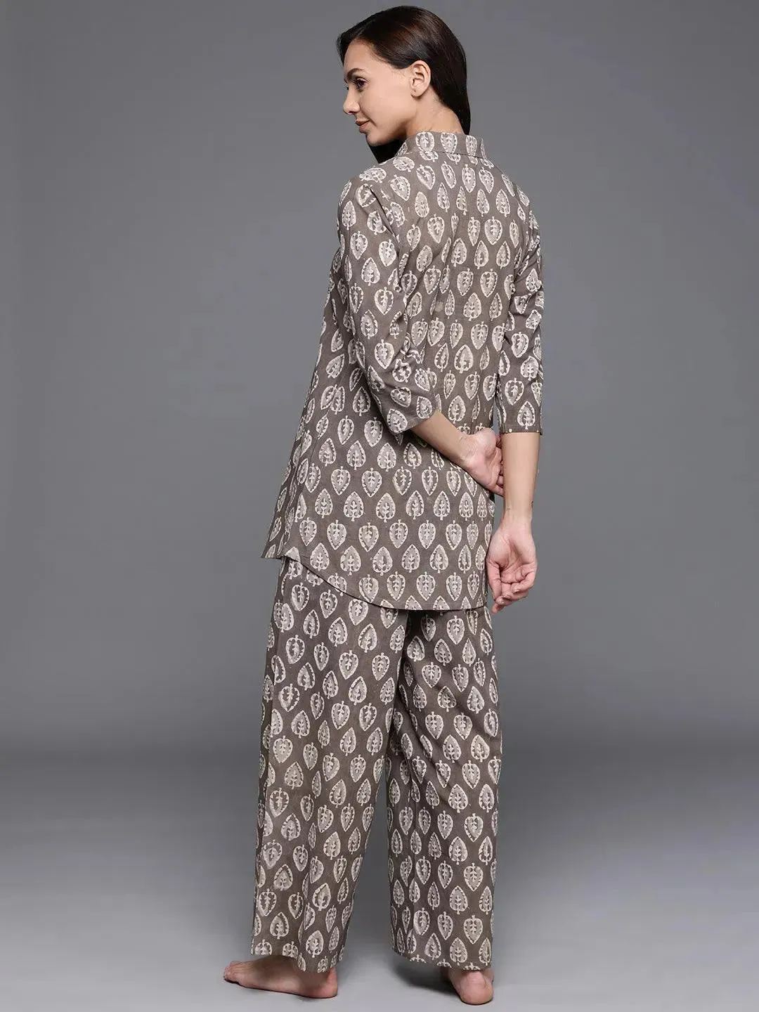Brown Printed Cotton Night Suit