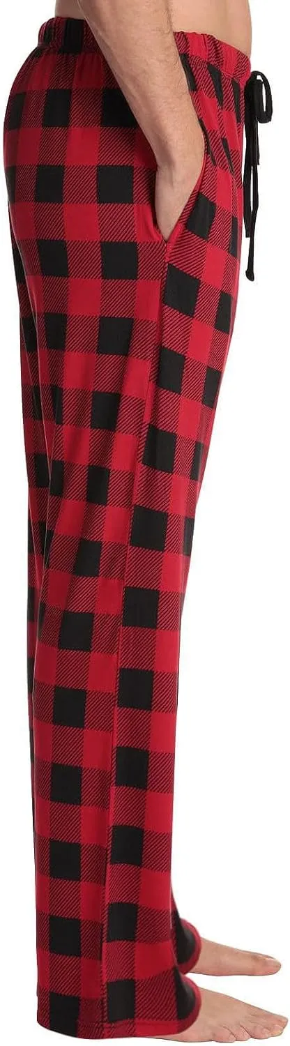 Buffalo Plaid Pj Pants Men Cozy Drawstring Elastic Waist Sleep Lounge Pants Baggy Soft Cotton Pajama Pants Sleepwear