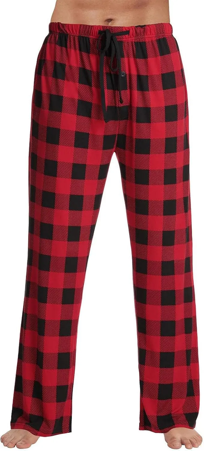 Buffalo Plaid Pj Pants Men Cozy Drawstring Elastic Waist Sleep Lounge Pants Baggy Soft Cotton Pajama Pants Sleepwear