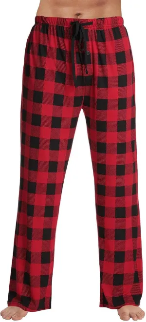 Buffalo Plaid Pj Pants Men Cozy Drawstring Elastic Waist Sleep Lounge Pants Baggy Soft Cotton Pajama Pants Sleepwear
