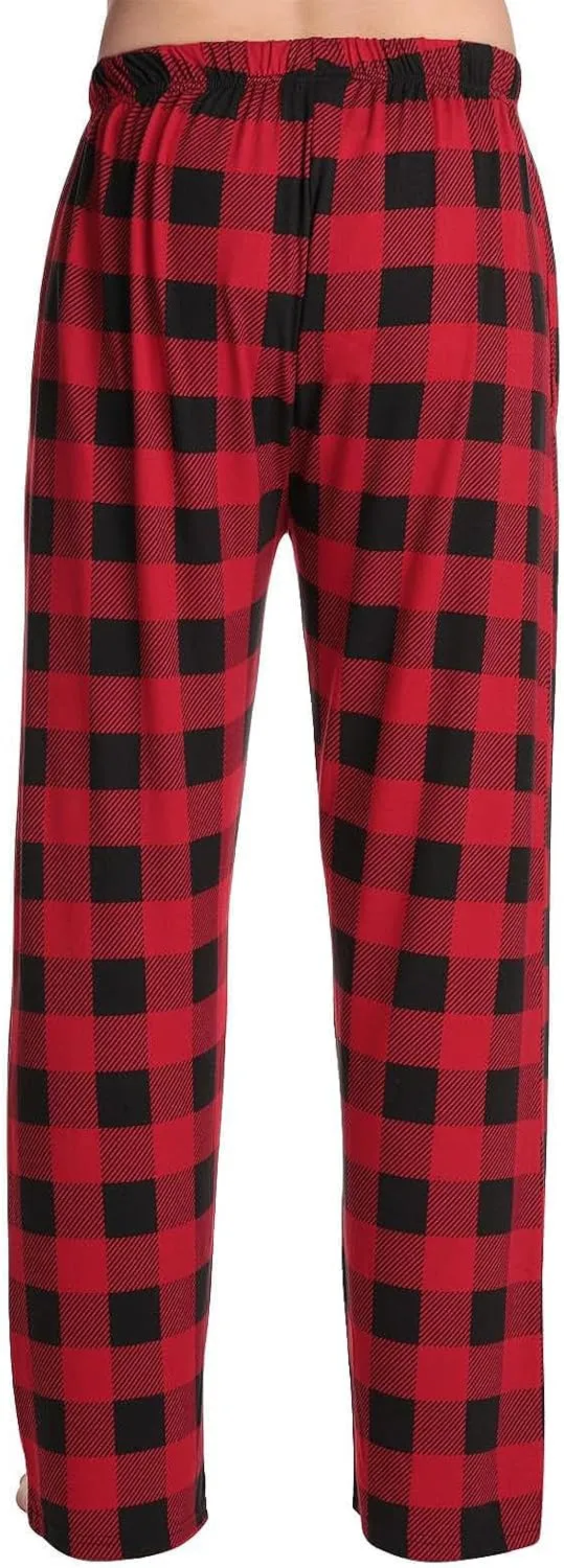Buffalo Plaid Pj Pants Men Cozy Drawstring Elastic Waist Sleep Lounge Pants Baggy Soft Cotton Pajama Pants Sleepwear