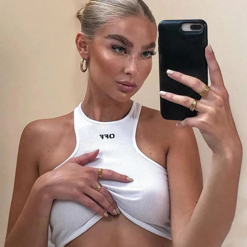 Calianna Summer New Women's Wear Versatile Slim Fit Letter Embroidery Sports Tank Top