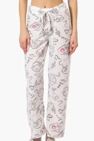 Canada Weather Gear Coffee Pattern Wide Leg Pajama Pants - White