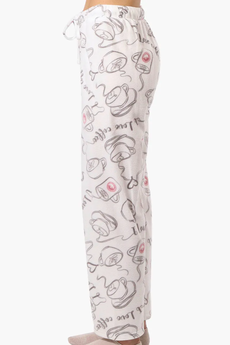 Canada Weather Gear Coffee Pattern Wide Leg Pajama Pants - White