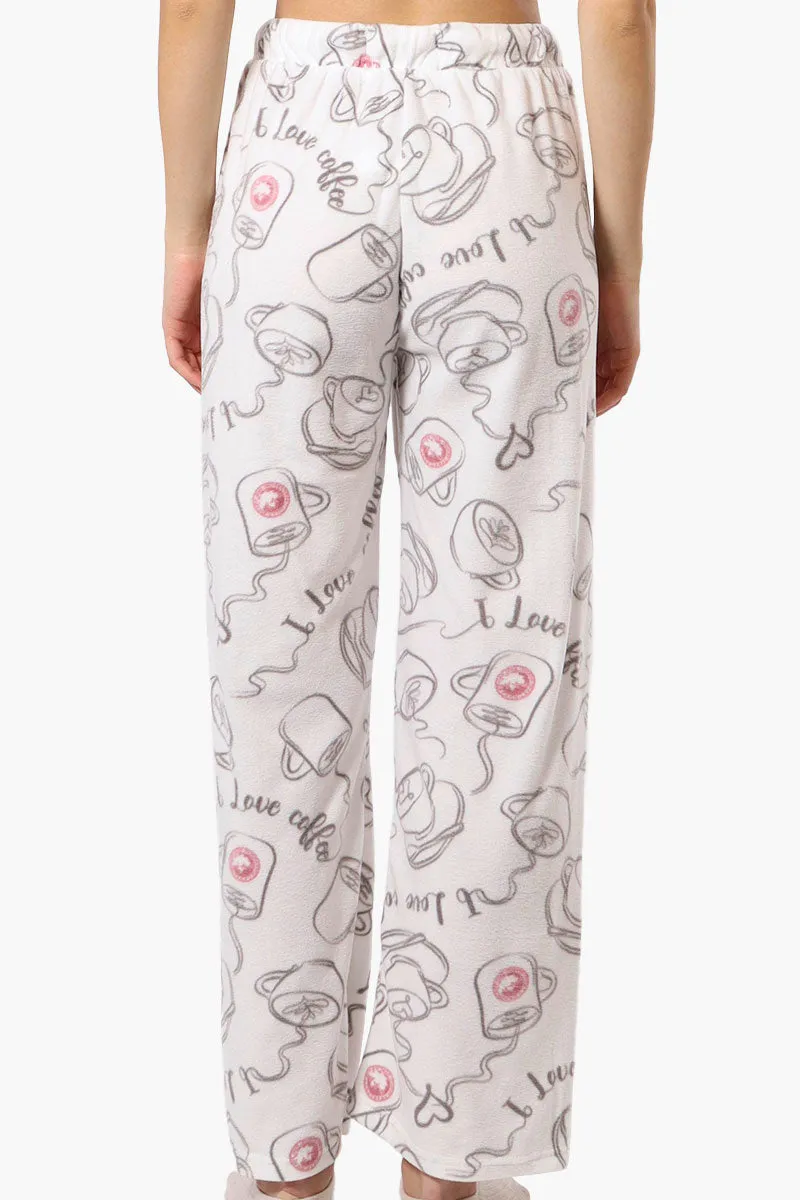 Canada Weather Gear Coffee Pattern Wide Leg Pajama Pants - White