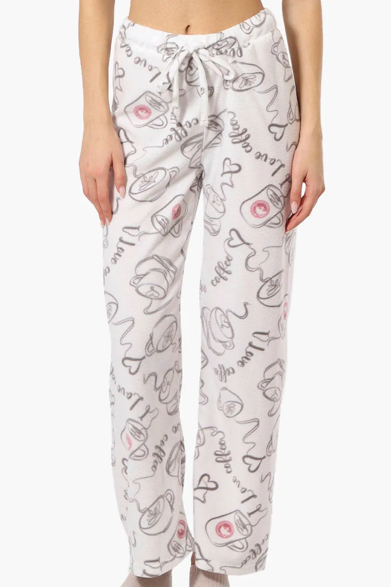 Canada Weather Gear Coffee Pattern Wide Leg Pajama Pants - White