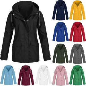 Canbebig Women's Raincoats Waterproof Rain Jacket Windbreaker Lightweight Outdoor Jacket Hooded Trench Coats with Drawstring