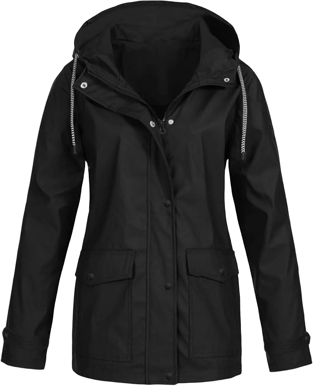 Canbebig Women's Raincoats Waterproof Rain Jacket Windbreaker Lightweight Outdoor Jacket Hooded Trench Coats with Drawstring
