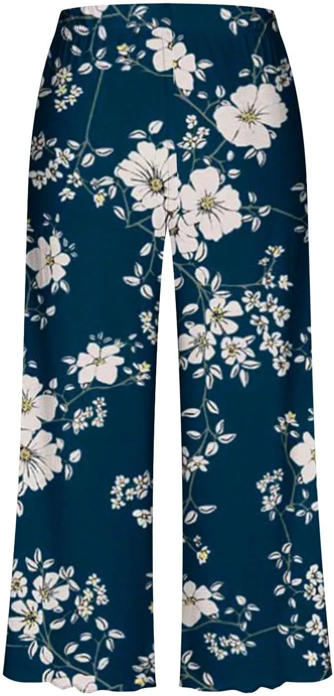 Capri Pajamas for Women Set Cotton Soft Pajamas Summer Short Sleeve Pajamas Top And Bottom Lounge Set with Pockets