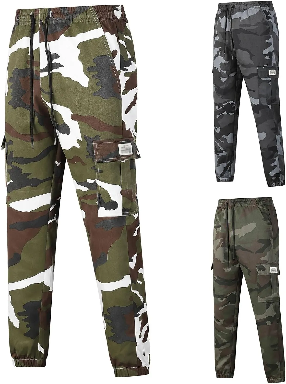 Cargo Jogger Pants for Men Camouflage Drawstring Elastic Waist Jogging Trousers Camo Military Tactical Tapered Pants