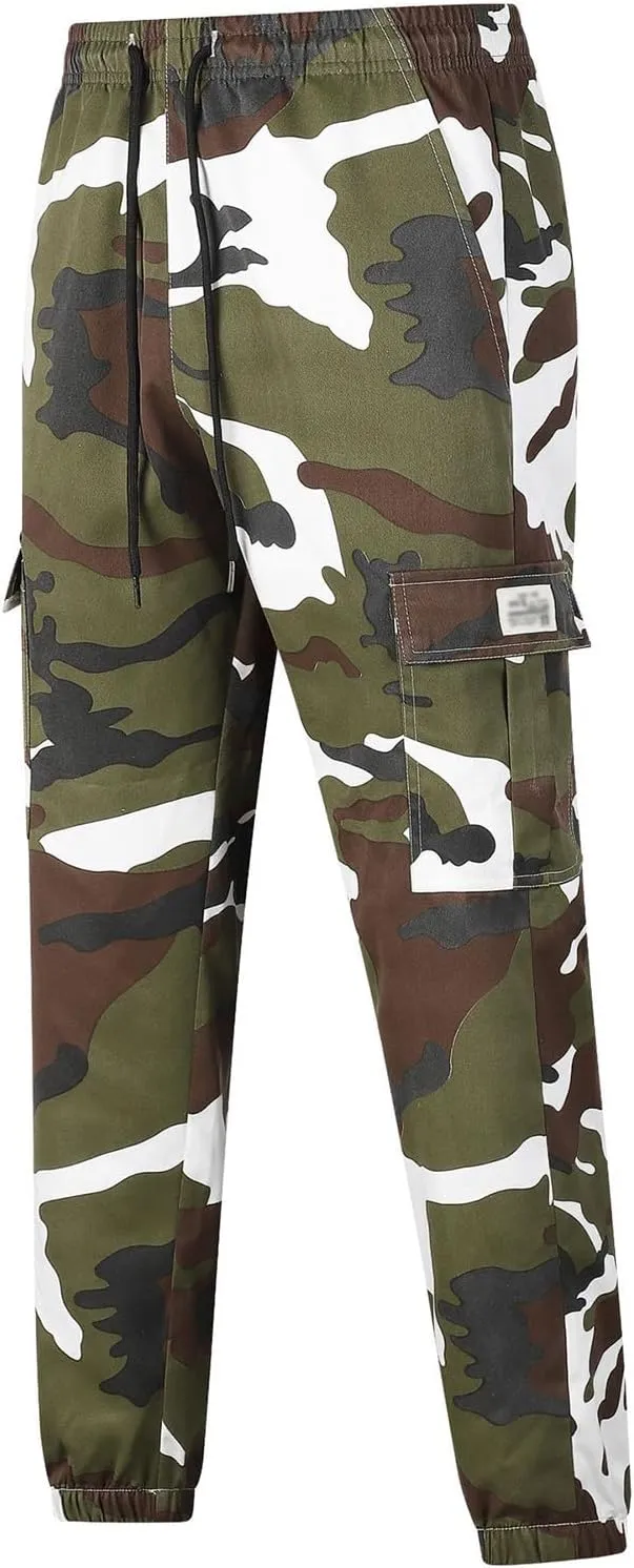 Cargo Jogger Pants for Men Camouflage Drawstring Elastic Waist Jogging Trousers Camo Military Tactical Tapered Pants